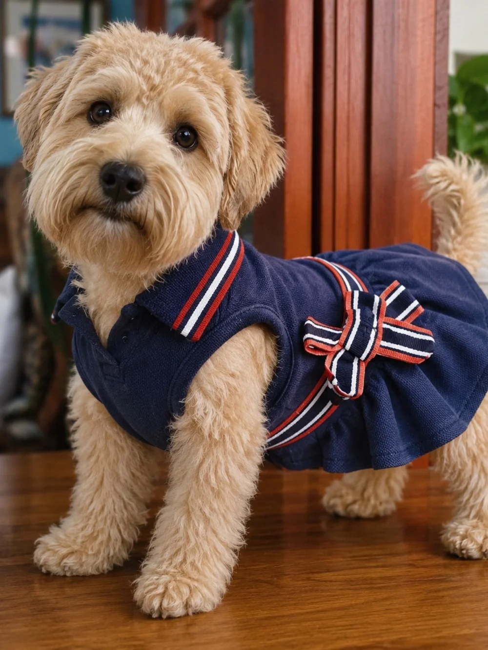 Zack & Zoey Navy Preppy Dog Dress XS Bow